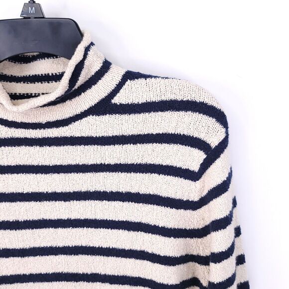 J Crew Sweater Womens Medium Pullover Stretch Knit Striped Top Mock Neck Cozy - Picture 7 of 11